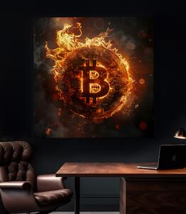 Obraz na plátně - Bitcoin Ohnivé logo FeelHappy.cz Velikost obrazu: 40 x 40 cm