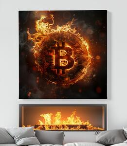 Obraz na plátně - Bitcoin Ohnivé logo FeelHappy.cz Velikost obrazu: 40 x 40 cm