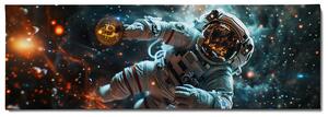 Obraz na plátně - Bitcoin, Astronaut štosuje ve vesmíru FeelHappy.cz Velikost obrazu: 150 x 50 cm