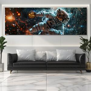 Obraz na plátně - Bitcoin, Astronaut štosuje ve vesmíru FeelHappy.cz Velikost obrazu: 60 x 20 cm