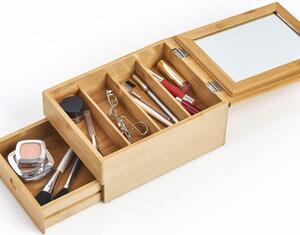 Zeller Present Bambusový kosmetický organizér, box se šuplíkem, přihrádkami, se zrcadlem