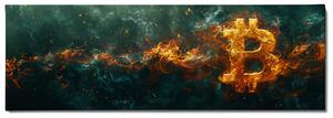 Obraz na plátně - Bitcoin in Fire Emerald FeelHappy.cz Velikost obrazu: 90 x 30 cm