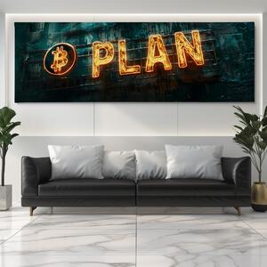 Obraz na plátně - Bitcoin B Plan Neon Sign FeelHappy.cz Velikost obrazu: 60 x 20 cm