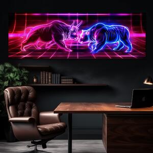 Obraz na plátně - Neonový býk a medvěd FeelHappy.cz Velikost obrazu: 90 x 30 cm