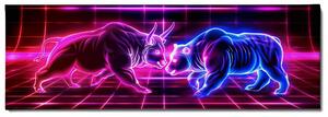 Obraz na plátně - Neonový býk a medvěd FeelHappy.cz Velikost obrazu: 150 x 50 cm