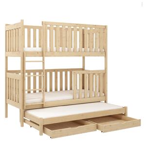 Patrová postel se šuplíky a přistýlkou ELEONORA - 80x160, borovice