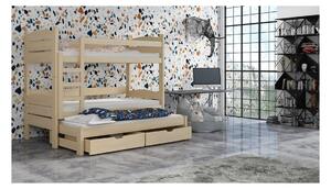 Patrová postel se šuplíky a přistýlkou CAILEAN - 90x190, borovice