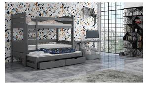 Patrová postel se šuplíky a přistýlkou CAILEAN - 90x190, grafit