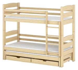 Patrová postel se šuplíky a přistýlkou CAILEAN - 80x160, borovice