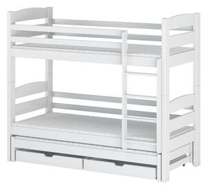 Patrová postel se šuplíky a přistýlkou CAILEAN - 90x190, bílá