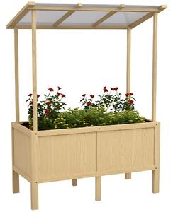 Dřevěný vyvýšený záhon Outsunny, skleník s poklopem, květináč s fleecem, květinová postel pro bylinky do zahrady a na balkon, 110 x 60 x 152 cm, příro