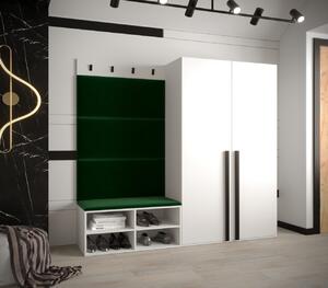 Předsíňový nábytek s čalouněnými panely HARRISON - bílý, zelené panely