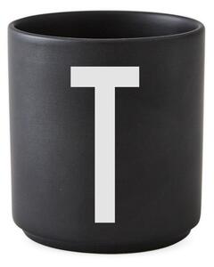 Černý porcelánový hrnek Design Letters Alphabet T, 250 ml