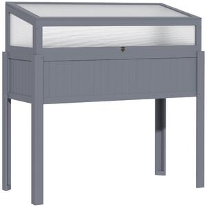 Outsunny Dřevěný Zahradní Záhon s Krytem 2-v-1 Skleník pro Rajčata Zeleninový Záhon Bylinkový Záhon na Balkon a Terasu Polykarbonát Šedý 120 x 54 x 11