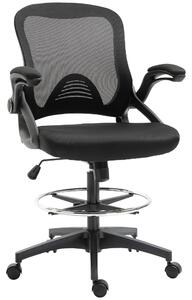 Vinsetto Ergonomická kancelářská židle s výklopnými opěrkami a nastavitelným kruhem pro nohy, výškově nastavitelná otočná židle s funkcí naklonění, sí