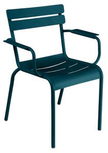Modrá kovová zahradní židle Fermob Luxembourg s područkami