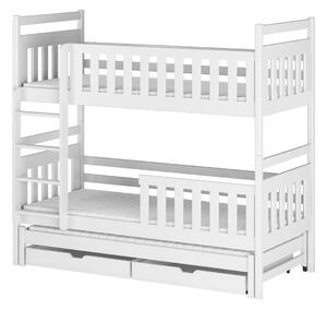 Patrová postel se šuplíky a přistýlkou MICHAELA - 90x200, bílá