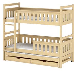 Patrová postel se šuplíky a přistýlkou KALIDA - 80x160, borovice