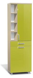 Vysoká koupelnová skříňka s košem K30 barva skříňky: akát, barva dvířek: lemon lesk