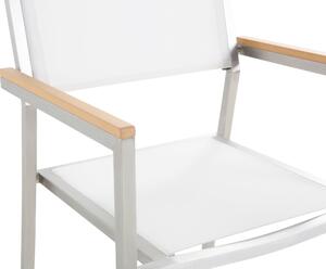 Zahradní jídelní sada Grosso (bílá) (skleněná deska 220x100 cm) (bílé židle). 1011752