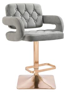 LuxuryForm Barová židle ADRIA VELUR na zlaté hranaté podstavě - šedá