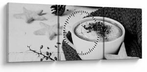 Obraz - Zimní cappuccino (s hodinami) (90x30 cm)