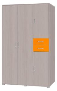 Šatní kombinovaná skříň BAO - 117 cm, jasan verona / oranžová