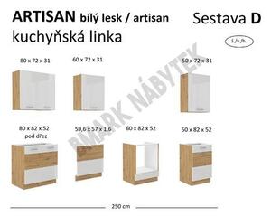 Kuchyňská linka ARTISAN bílý lesk, Sestava D, 250 cm