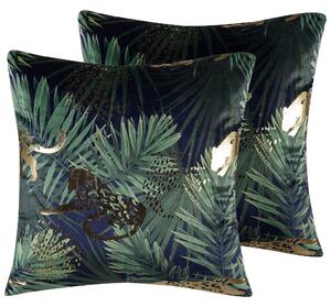 Sada 2 sametových polštářů Palmový list vzor 45 x 45 cm zelený BELLEROSE