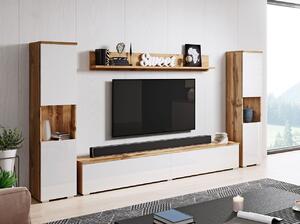 Moderní obývací stěna ROSALIO XL - dub wotan / lesklá bílá