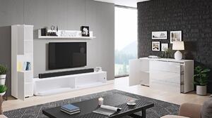 Nábytek do obývacího pokoje s LED osvětlením ROSARIO - lesklý bílý / bílý