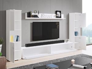Moderní obývací stěna ROSALIO XL - lesklá bílá / bílá