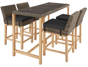 Tectake 404853 ratanový barový stůl lovas se 4 židlemi latina - přírodní
