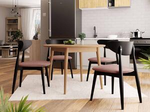 Jídelní stůl 100 cm se 4 židlemi OLMIO 1 - přírodní dřevo / černý / růžový