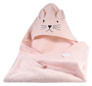 Růžový bavlněný dětský ručník s kapucí Kindsgut Cat