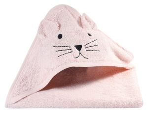 Růžový bavlněný dětský ručník s kapucí Kindsgut Cat