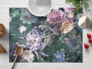 Biante Dekorační prostírání na stůl BM-010 Velké fialové květy na tmavě zeleném 30x40 cm
