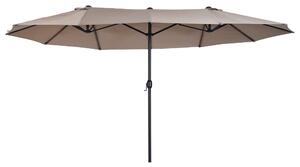 Dvojitý sluneční deštník Outsunny 455 x 265 cm, slunečník s UV ochranou a klikou, větruodolný slunečník pro balkón a pláž, světle hnědý | Aosom
