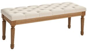 HOMCOM Lavice, čalouněná lavice s vzhledem lnu, dřevěné nohy, postelová lavice pro ložnici, obývací pokoj, chodbu, 120 x 41 x 48 cm, krémová | Aosom