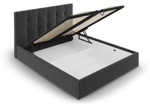 Tmavě šedá čalouněná dvoulůžková postel s úložným prostorem s roštem 180x200 cm Nerin – Mazzini Beds