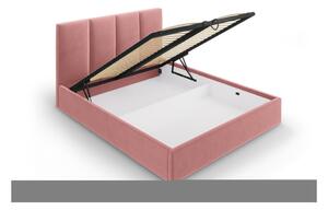 Růžová sametová dvoulůžková postel Mazzini Beds Juniper, 140 x 200 cm