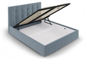 Světle modrá čalouněná dvoulůžková postel s úložným prostorem s roštem 140x200 cm Nerin – Mazzini Beds