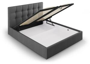 Tmavě šedá čalouněná dvoulůžková postel s úložným prostorem s roštem 160x200 cm Nerin – Mazzini Beds
