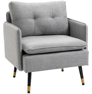 HOMCOM Čalouněné Křeslo s Polstrem, Lounge Pohovka v Lněném Vzhledu, Ocelové Nohy, pro Obývací Pokoj, Ložnici, Šedá, 76 x 68 x 80 cm | Aosom