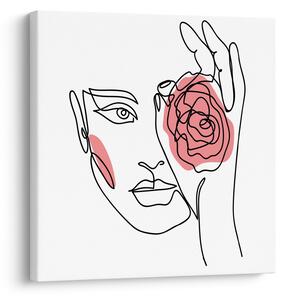 Obraz - Line art obličej s růží (30x30 cm)