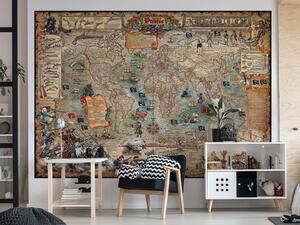 FUGU Dětská mapa světa na zeď Piráti - Age of Pirates Rozměr: M: (š x v) 188,5 cm x 133 cm (tapeta z jednoho kusu)