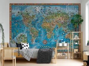 FUGU Mapa světa na zeď pro děti - Amazing World Rozměr: L: (š x v) 300 cm x 212,5 cm (tapeta ze tří kusů)