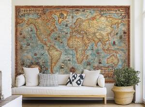 FUGU Mapa světa na stěnu - Modern World Antique Rozměr: S: (š x v) 133 cm x 89,5 cm (tapeta z jednoho kusu)