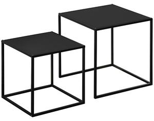 HOMCOM čtvercový jídelní stolek 2-dílná sada, stolek v moderním designu, ocelový rám, stohovatelné, stolek do obývacího pokoje, černá | Aosom