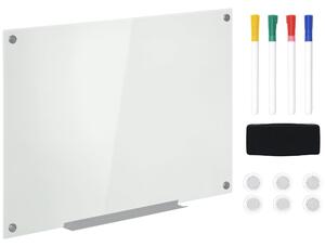 Vinsetto Magnetická Skleněná Tabule s 4 Markery, 6 Magnety, 1 Houbou, 1 Policí, Nástěnný Easel Skleněný Panel Snadno Umyvatelný 90 x 60 cm | Aosom